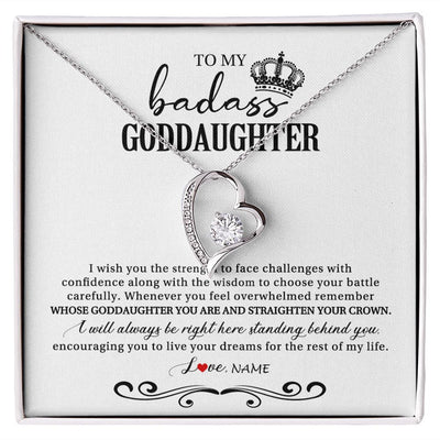 Forever Love Necklace | Personalized To My Goddaughter Necklace From Godmother Wish You The Strength Goddaughter Birthday Graduation Christmas Customized Gift Box Message Card | siriusteestore