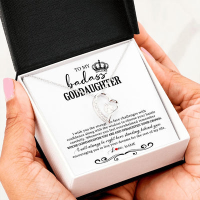 Forever Love Necklace | Personalized To My Goddaughter Necklace From Godmother Wish You The Strength Goddaughter Birthday Graduation Christmas Customized Gift Box Message Card | siriusteestore
