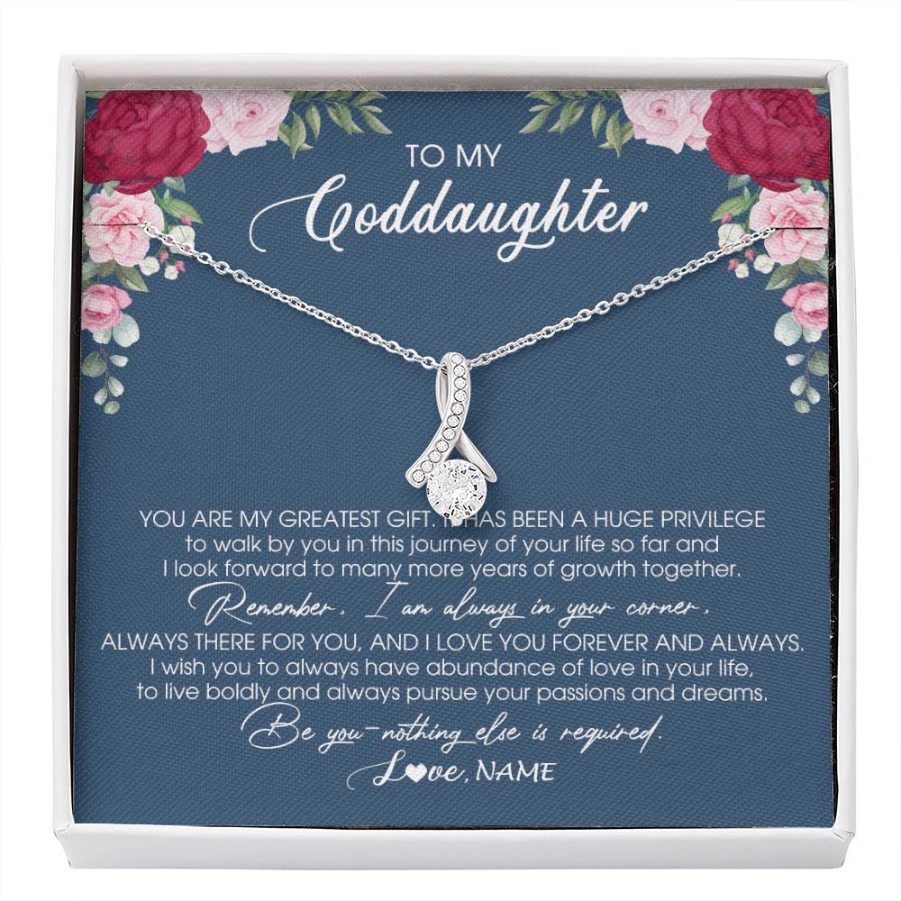 Alluring Beauty Necklace | Personalized To My Goddaughter Necklace From Godmother You Are My Greatest Gift Goddaughter Birthday Christmas Customized Jewelry Gift Box Message Card | siriusteestore