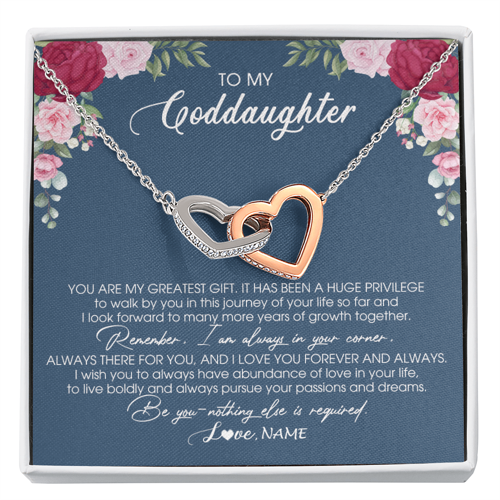 Interlocking Hearts Necklace | Personalized To My Goddaughter Necklace From Godmother You Are My Greatest Gift Goddaughter Birthday Christmas Customized Jewelry Gift Box Message Card | siriusteestore