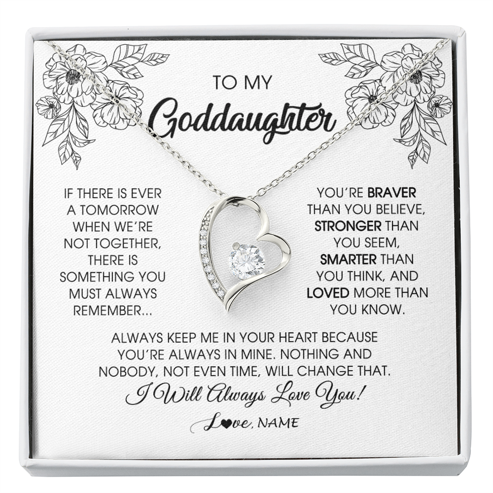 Forever Love Necklace | Personalized To My Goddaughter Necklace From Godmother You're Braver Stronger Smarter Goddaughter Birthday Christmas Customized Jewelry Gift Box Message Card | siriusteestore