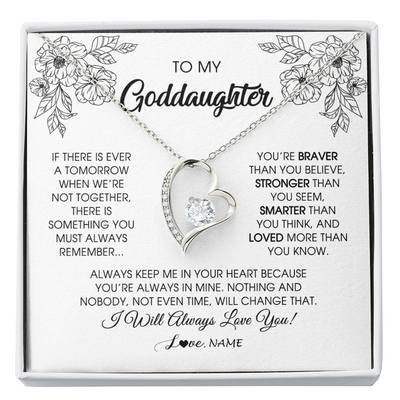 Forever Love Necklace | Personalized To My Goddaughter Necklace From Godmother You're Braver Stronger Smarter Goddaughter Birthday Christmas Customized Jewelry Gift Box Message Card | siriusteestore