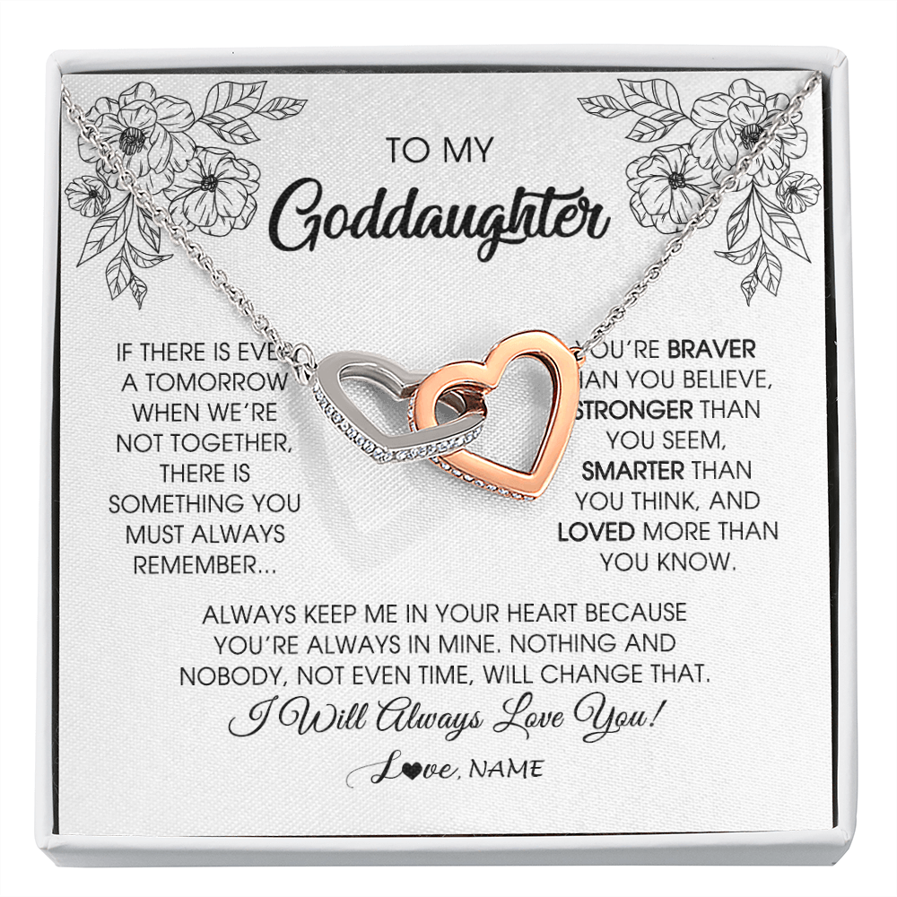 Interlocking Hearts Necklace | Personalized To My Goddaughter Necklace From Godmother You're Braver Stronger Smarter Goddaughter Birthday Christmas Customized Jewelry Gift Box Message Card | siriusteestore