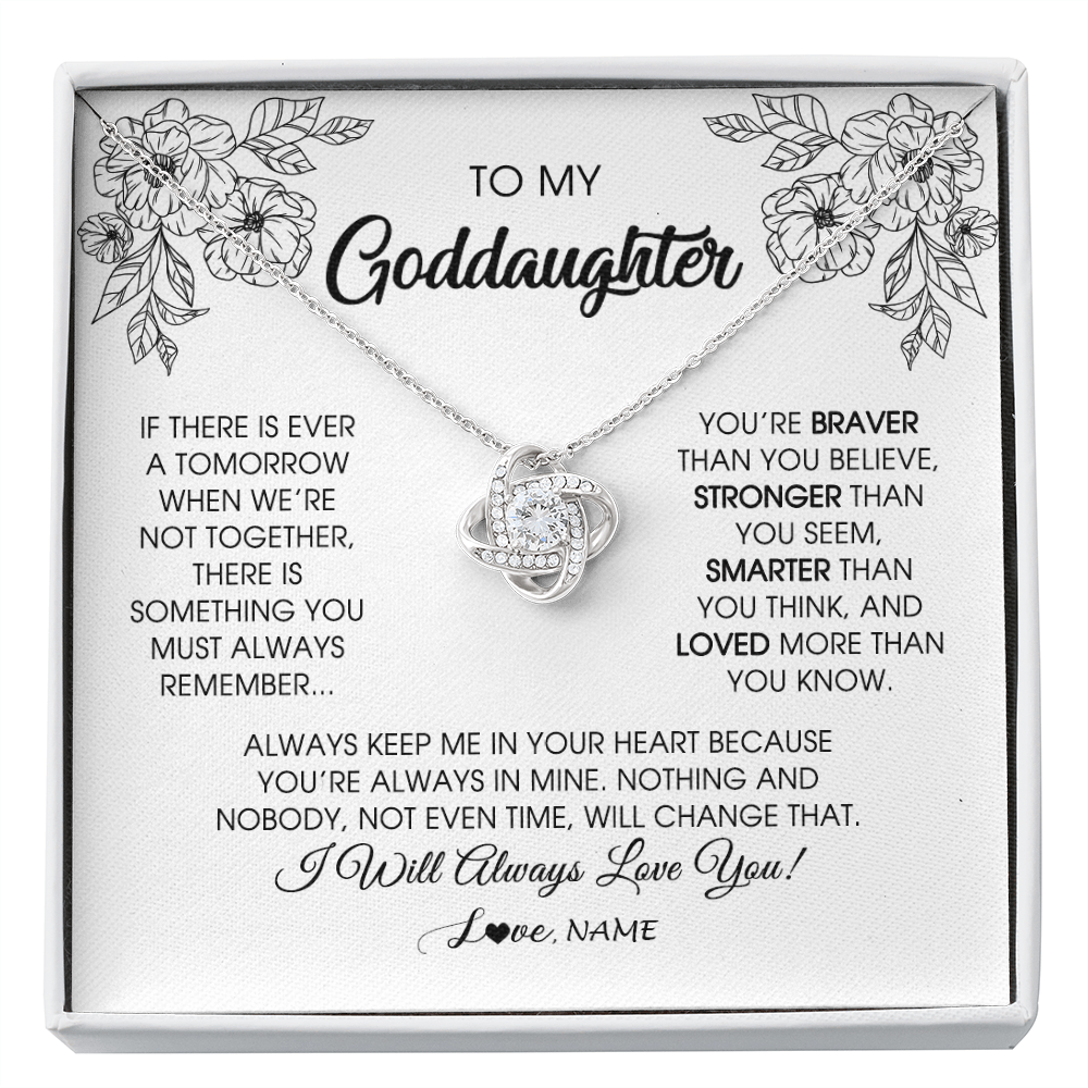 Love Knot Necklace | Personalized To My Goddaughter Necklace From Godmother You're Braver Stronger Smarter Goddaughter Birthday Christmas Customized Jewelry Gift Box Message Card | siriusteestore
