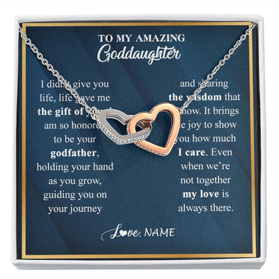 Interlocking Hearts Necklace | Personalized To My Goddaughter Necklace from Godfather Life Gave Me The Gift Of You Goddaughter Birthday Graduation Christmas Customized Gift Box Message Card | siriusteestore