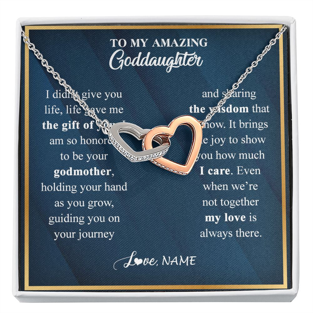 Interlocking Hearts Necklace | Personalized To My Goddaughter Necklace from Godmother Life Gave Me The Gift Of You Goddaughter Birthday Graduation Christmas Customized Gift Box Message Card | siriusteestore