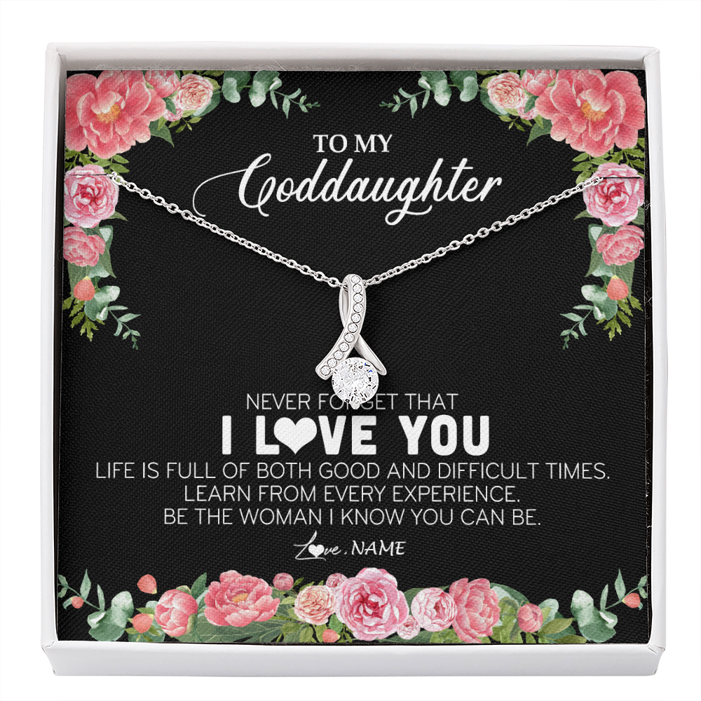 Alluring Beauty Necklace | Personalized To My Goddaughter Necklace from Godmother Never Forget I Love You Floral Jewelry for Goddaughter Birthday Graduation Christmas Customized Message Card | siriusteestore