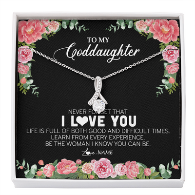 Alluring Beauty Necklace | Personalized To My Goddaughter Necklace from Godmother Never Forget I Love You Floral Jewelry for Goddaughter Birthday Graduation Christmas Customized Message Card | siriusteestore