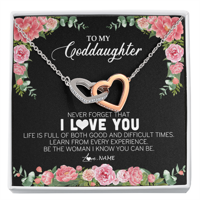 Interlocking Hearts Necklace | Personalized To My Goddaughter Necklace from Godmother Never Forget I Love You Floral Jewelry for Goddaughter Birthday Graduation Christmas Customized Message Card | siriusteestore