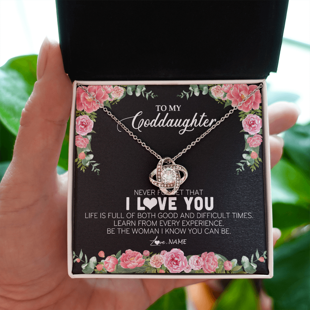 Love Knot Necklace | Personalized To My Goddaughter Necklace from Godmother Never Forget I Love You Floral Jewelry for Goddaughter Birthday Graduation Christmas Customized Message Card | siriusteestore