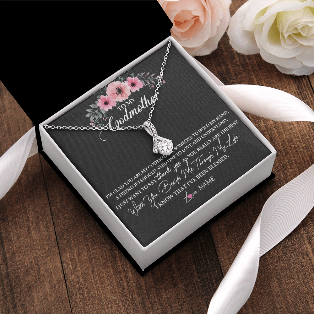 Alluring Beauty Necklace | Personalized To My Godmother Necklace from Goddaughter Im Glad You Are My Godmother Birthday Mothers Day Thanksgiving Christmas Customized Gift Message Card | siriusteestore