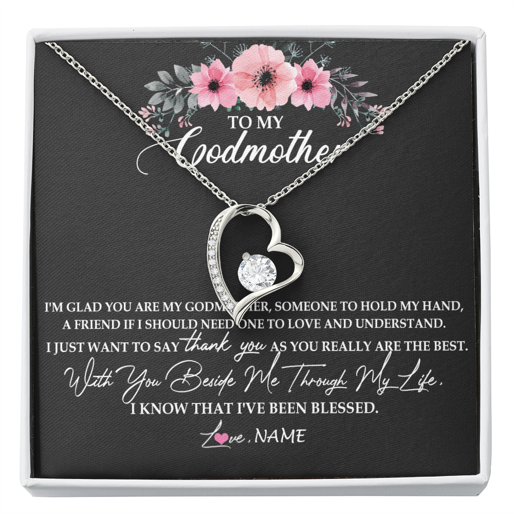 Forever Love Necklace | Personalized To My Godmother Necklace from Goddaughter Im Glad You Are My Godmother Birthday Mothers Day Thanksgiving Christmas Customized Gift Message Card | siriusteestore