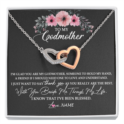 Interlocking Hearts Necklace | Personalized To My Godmother Necklace from Goddaughter Im Glad You Are My Godmother Birthday Mothers Day Thanksgiving Christmas Customized Gift Message Card | siriusteestore