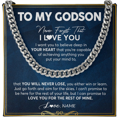 Cuban Link Chain Necklace | Personalized To My Godson Cuban Necklace From Godmother Uncle Aunt Never Forget That I Love You Godson Birthday Christmas Customized Gift Box Message Card | siriusteestore