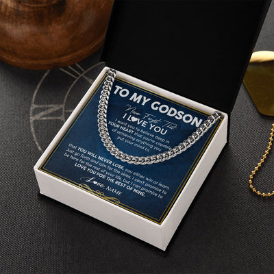 Cuban Link Chain Necklace | Personalized To My Godson Cuban Necklace From Godmother Uncle Aunt Never Forget That I Love You Godson Birthday Christmas Customized Gift Box Message Card | siriusteestore