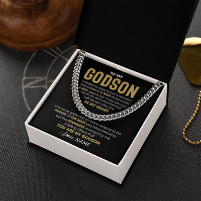 Cuban Link Chain Necklace | Personalized To My Godson Cuban Necklace From Godmother Uncle Aunt Proud Of The Man Godson Birthday Graduation Christmas Customized Gift Box Message Card | siriusteestore