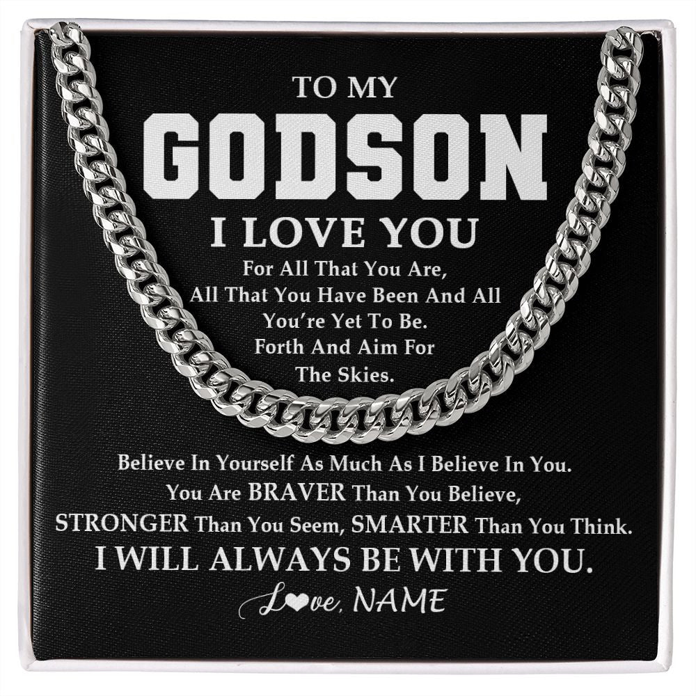Cuban Link Chain Necklace | Personalized To My Godson Necklace Cuban From Godmother Uncle Aunt Believe In Yourself Godson Birthday Christmas Customized Gift Box Message Card | siriusteestore