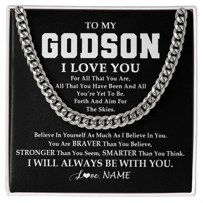 Cuban Link Chain Necklace | Personalized To My Godson Necklace Cuban From Godmother Uncle Aunt Believe In Yourself Godson Birthday Christmas Customized Gift Box Message Card | siriusteestore