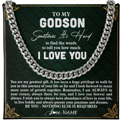 Cuban Link Chain Necklace | Personalized To My Godson Necklace Cuban From Godmother Uncle Aunt You Are My Greatest Gift Godson Birthday Christmas Customized Gift Box Message Card | siriusteestore