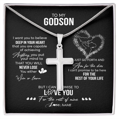 Stainless Cross Necklace | Personalized To My Godson Necklace From Godmother Aunt Promise To Love You Godson Birthday Graduation Christmas Pendant Customized Gift Box Message Card | siriusteestore