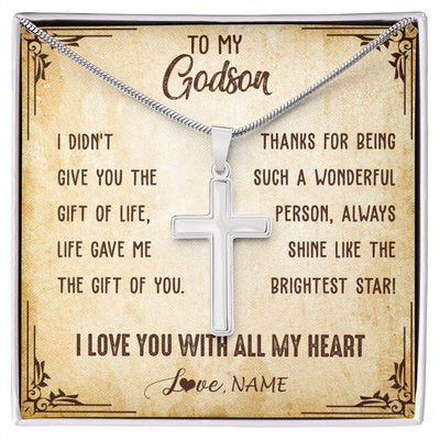 Stainless Cross Necklace | Personalized To My Godson Necklace From Godmother Godfather I Love You With All My Heart Godson Birthday Graduation Christmas Customized Gift Box Message Card | siriusteestore