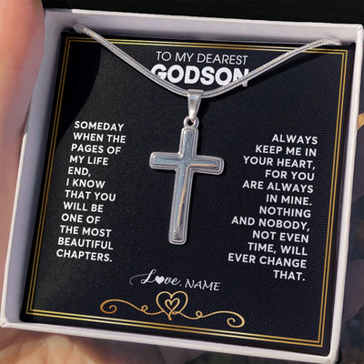 Stainless Cross Necklace | Personalized To My Godson Necklace From Godmother Godfather When The Pages Of My Life End Godchild Godson Birthday Christmas Customized Gift Box Message Card | siriusteestore