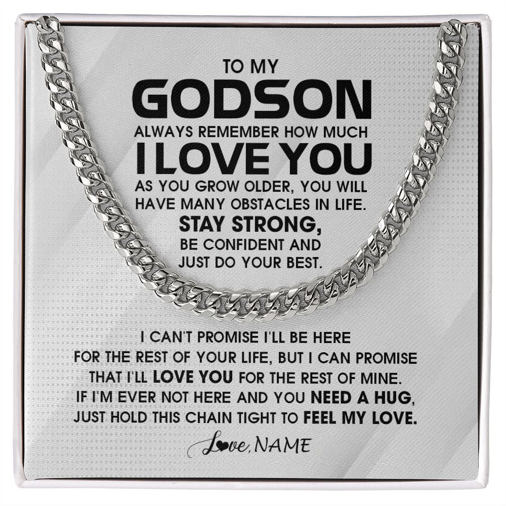 Cuban Link Chain Necklace | Personalized To My Godson Necklace From Godmother Uncle Aunt Always Remember I Love You Godson Birthday Christmas Customized Gift Box Message Card | siriusteestore