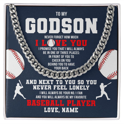 Cuban Link Chain Necklace | Personalized To My Godson Necklace From Godmother Uncle Aunt Never Forget I Love You Baseball Godchild Birthday Christmas Customized Gift Box Message Card | siriusteestore