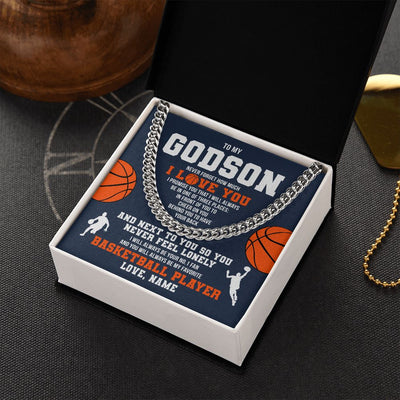 Cuban Link Chain Necklace | Personalized To My Godson Necklace From Godmother Uncle Aunt Never Forget I Love You Basketball Godchild Birthday Christmas Customized Gift Box Message Card | siriusteestore