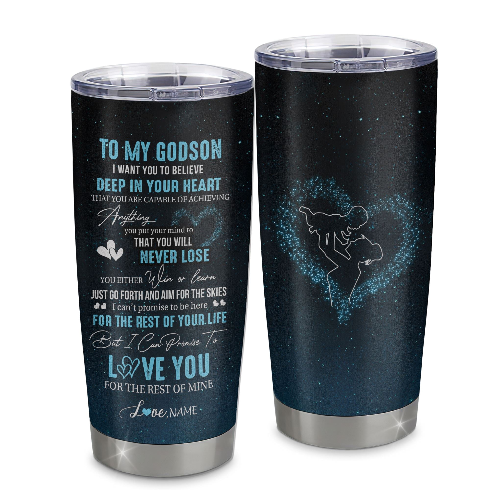Personalized To My Godson Tumbler From Godmother Aunt Stainless Steel Cup Promise To Love You Godchild Birthday Graduation Christmas Travel Mug | siriusteestore