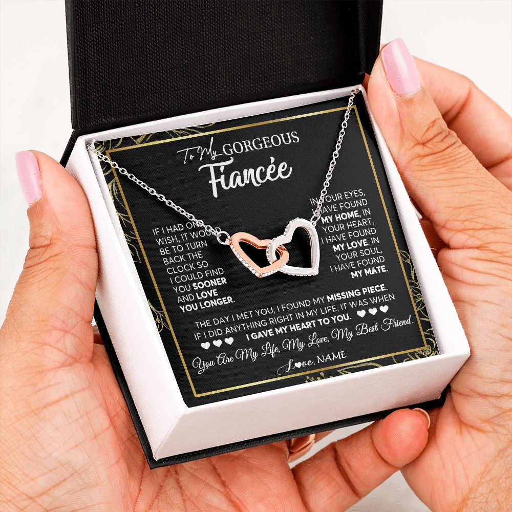 Interlocking Hearts Necklace | Personalized To My Gorgeous Fiancee Necklace From Fiance My Life My Love Future Wife Birthday Valentines Day Christmas Customized Gift Box Message Card | siriusteestore