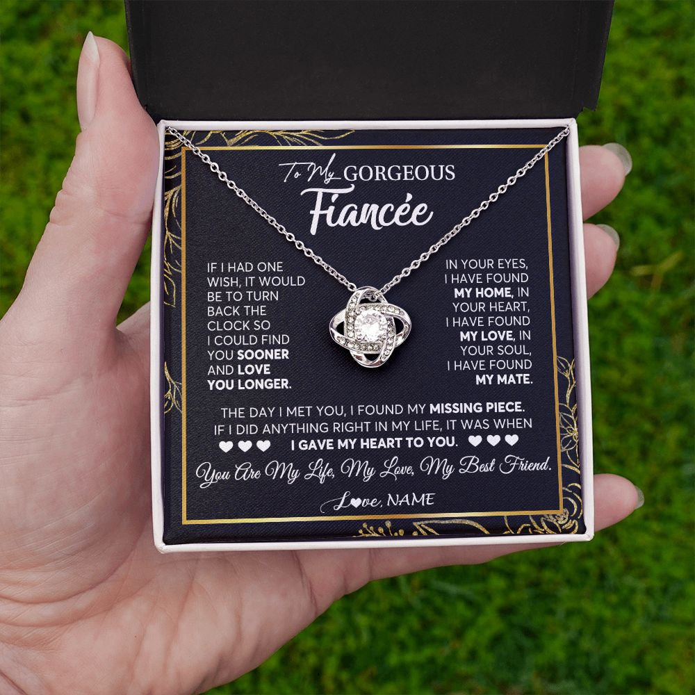 Love Knot Necklace | Personalized To My Gorgeous Fiancee Necklace From Fiance My Life My Love Future Wife Birthday Valentines Day Christmas Customized Gift Box Message Card | siriusteestore