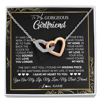 Interlocking Hearts Necklace | Personalized To My Gorgeous Girlfriend Necklace From Boyfriend My Life My Love Girlfriend Birthday Anniversary Valentines Day Customized Gift Box Message Card | siriusteestore
