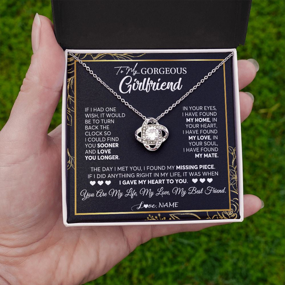 Love Knot Necklace | Personalized To My Gorgeous Girlfriend Necklace From Boyfriend My Life My Love Girlfriend Birthday Anniversary Valentines Day Customized Gift Box Message Card | siriusteestore