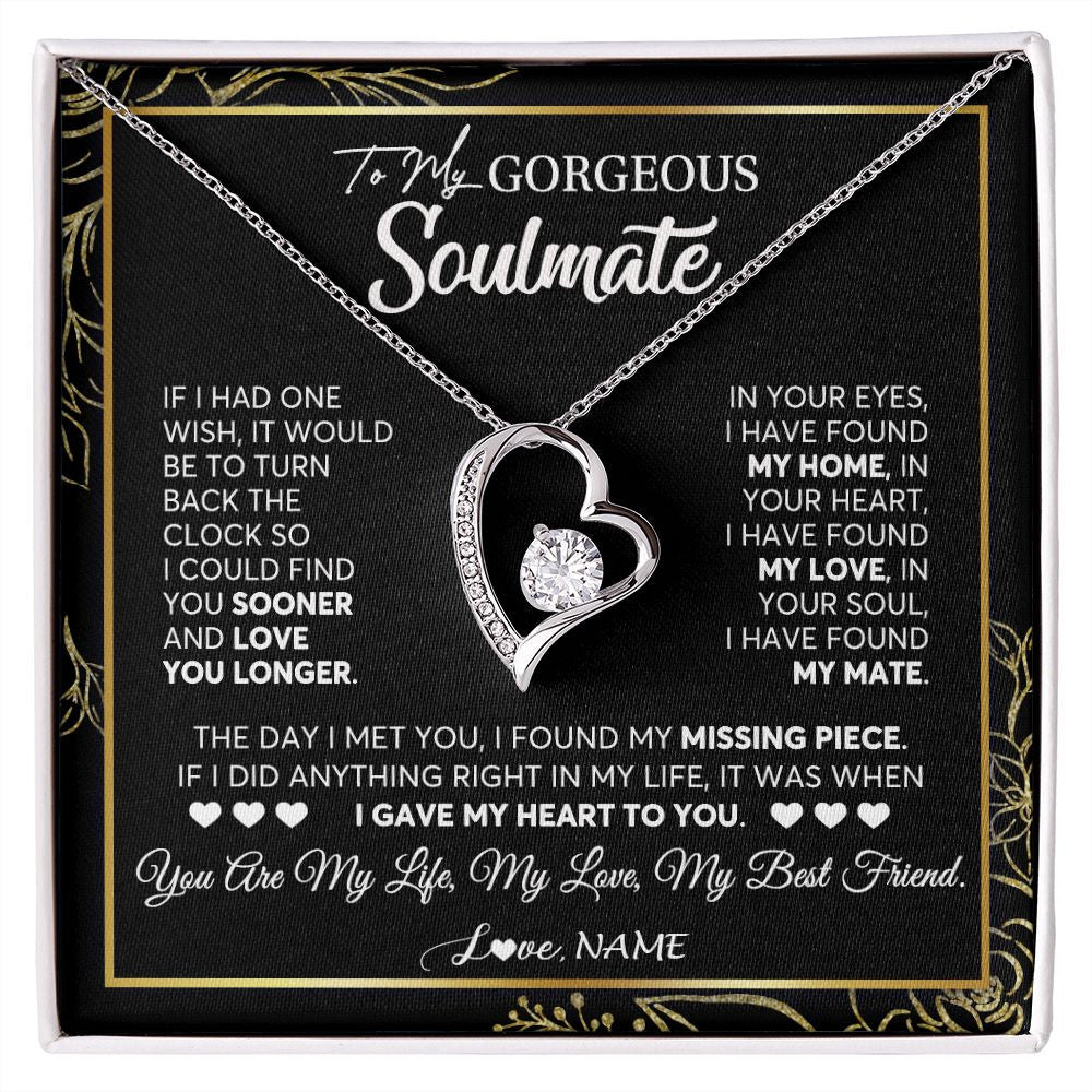 Forever Love Necklace | Personalized To My Gorgeous Soulmate Necklace From Husband My Life My Love Wife Birthday Wedding Valentines Day Christmas Customized Gift Box Message Card | siriusteestore
