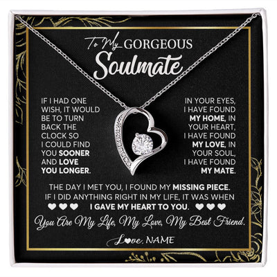 Forever Love Necklace | Personalized To My Gorgeous Soulmate Necklace From Husband My Life My Love Wife Birthday Wedding Valentines Day Christmas Customized Gift Box Message Card | siriusteestore