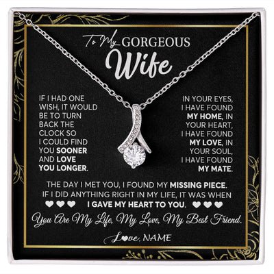 Alluring Beauty Necklace | Personalized To My Gorgeous Wife Necklace From Husband My Life My Love Wife Birthday Wedding Valentines Day Christmas Customized Gift Box Message Card | siriusteestore