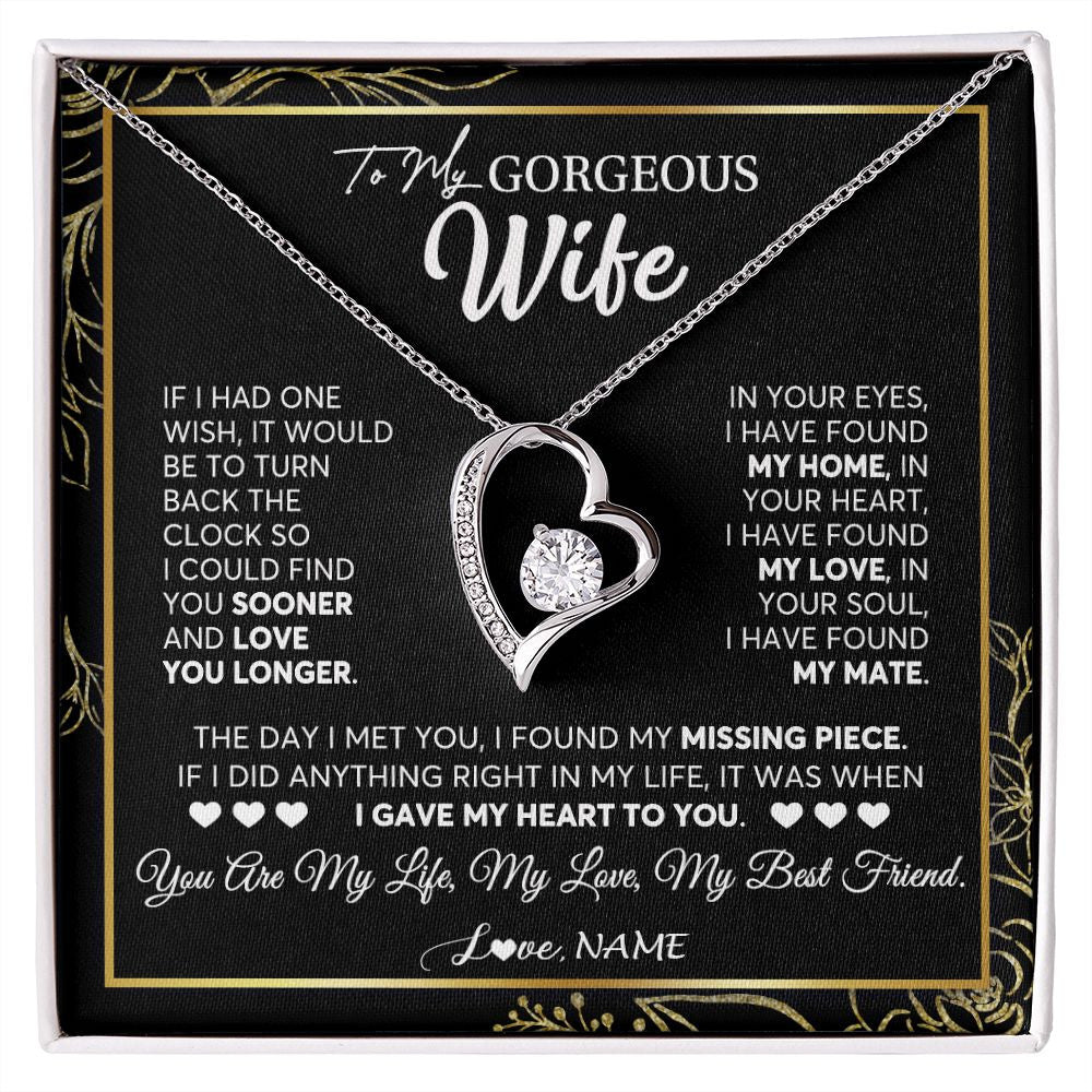 Forever Love Necklace | Personalized To My Gorgeous Wife Necklace From Husband My Life My Love Wife Birthday Wedding Valentines Day Christmas Customized Gift Box Message Card | siriusteestore
