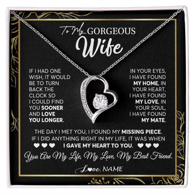 Forever Love Necklace | Personalized To My Gorgeous Wife Necklace From Husband My Life My Love Wife Birthday Wedding Valentines Day Christmas Customized Gift Box Message Card | siriusteestore