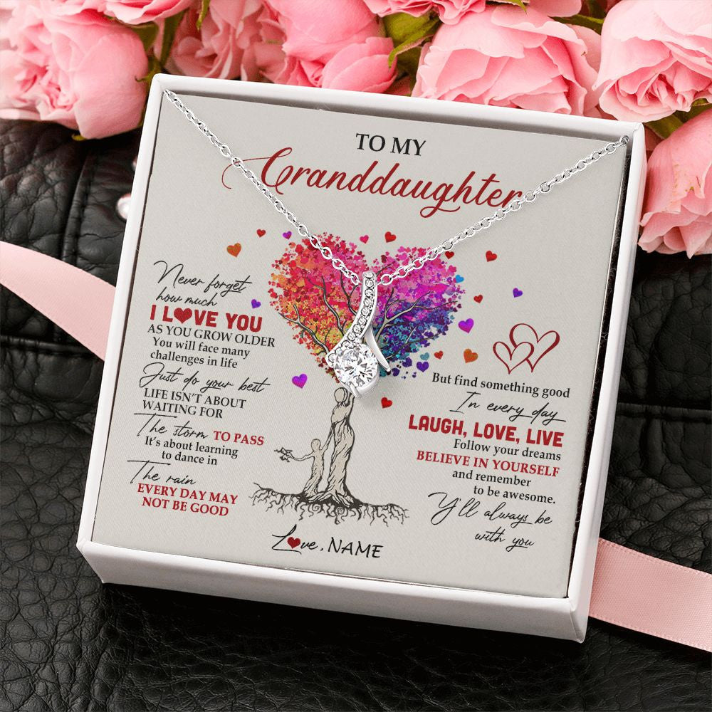 Alluring Beauty Necklace | Personalized To My Granddaughter Necklace From Grandma Colorful Tree Never Forget I Love You Granddaughter Birthday Christmas Customized Gift Box Message Card | siriusteestore