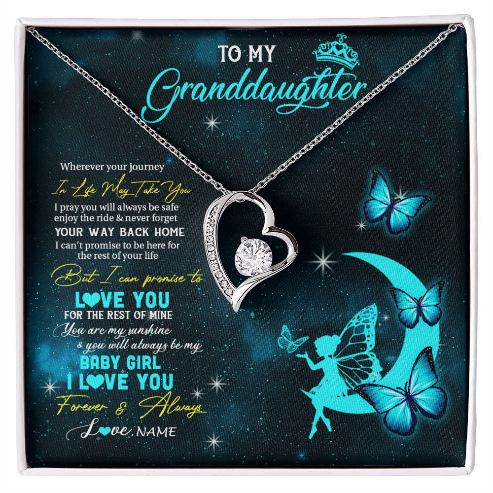 Forever Love Necklace | Personalized To My Granddaughter Necklace From Grandma Fairy Silhouette Fantasy Moon Granddaughter Birthday Christmas Customized Gift Box Message Card | siriusteestore