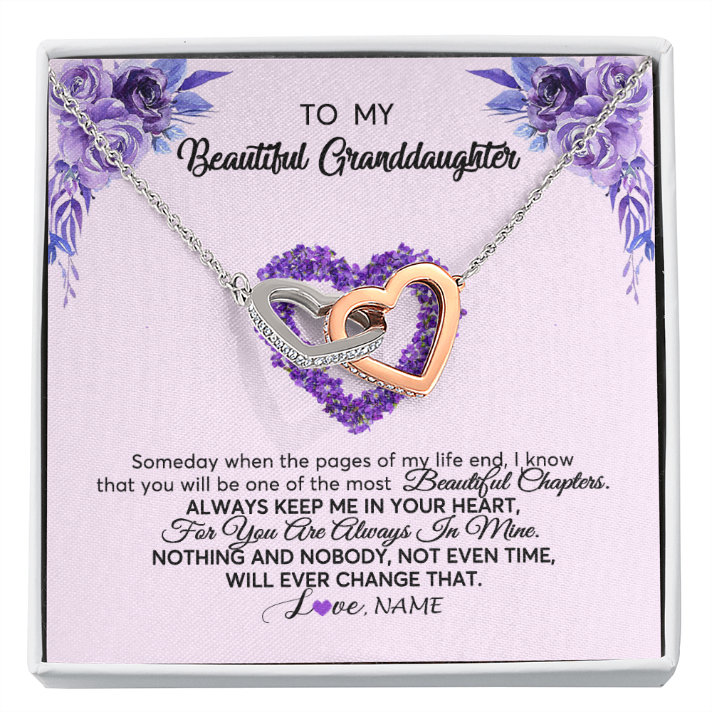 Interlocking Hearts Necklace | Personalized To My Granddaughter Necklace From Grandma Flower Flower Always Keep Me In Your Heart Granddaughter Birthday Customized Gift Box Message Card | siriusteestore
