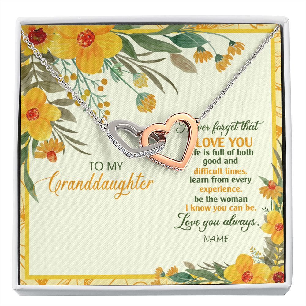Interlocking Hearts Necklace | Personalized To My Granddaughter Necklace From Grandma Flower Never Forget That I Love You Granddaughter Birthday Christmas Customized Gift Box Message Card | siriusteestore
