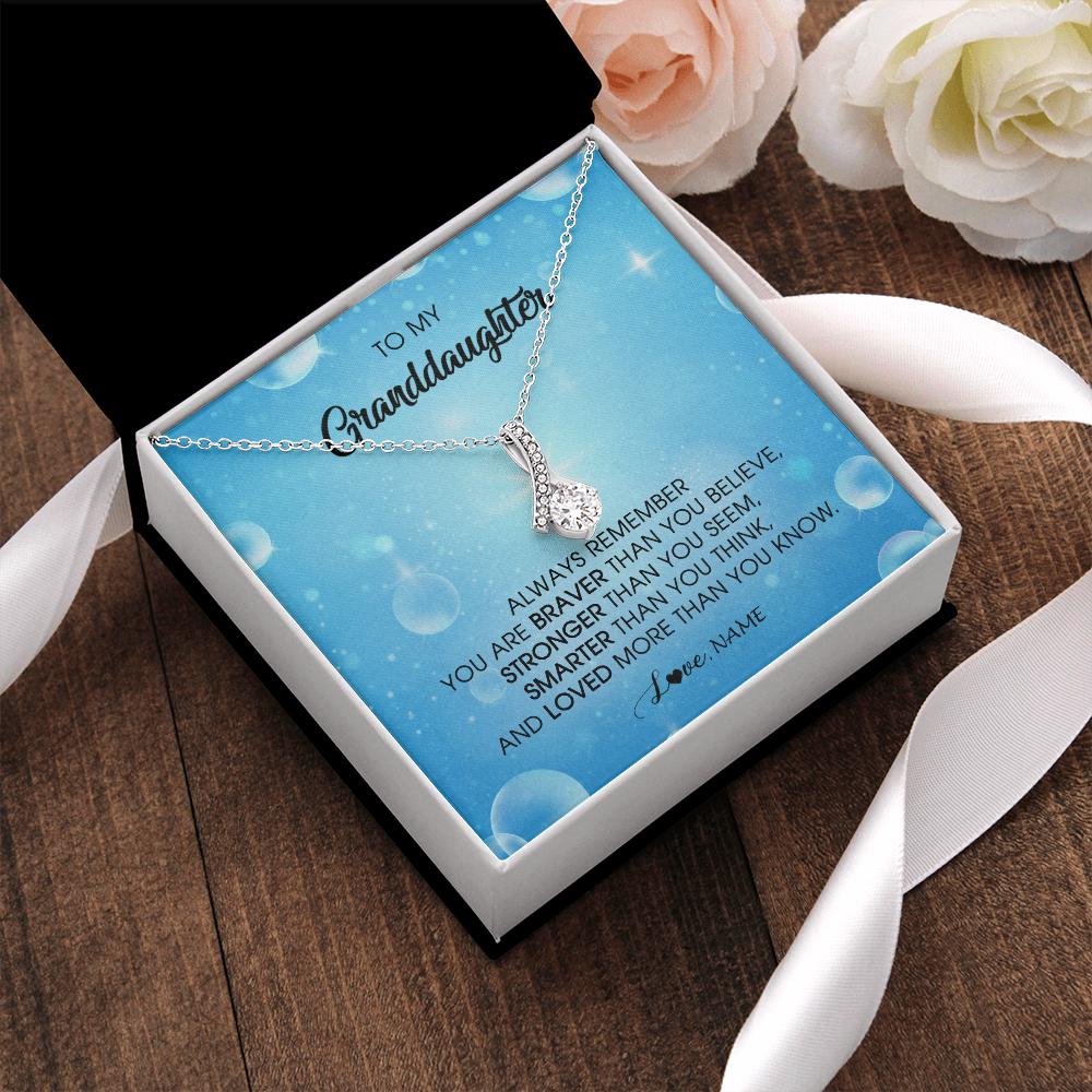 Alluring Beauty Necklace | Personalized To My Granddaughter Necklace From Grandma Grandpa Always Remember You Are Braver Granddaughter Jewelry Birthday Christmas Customized Message Card | siriusteestore