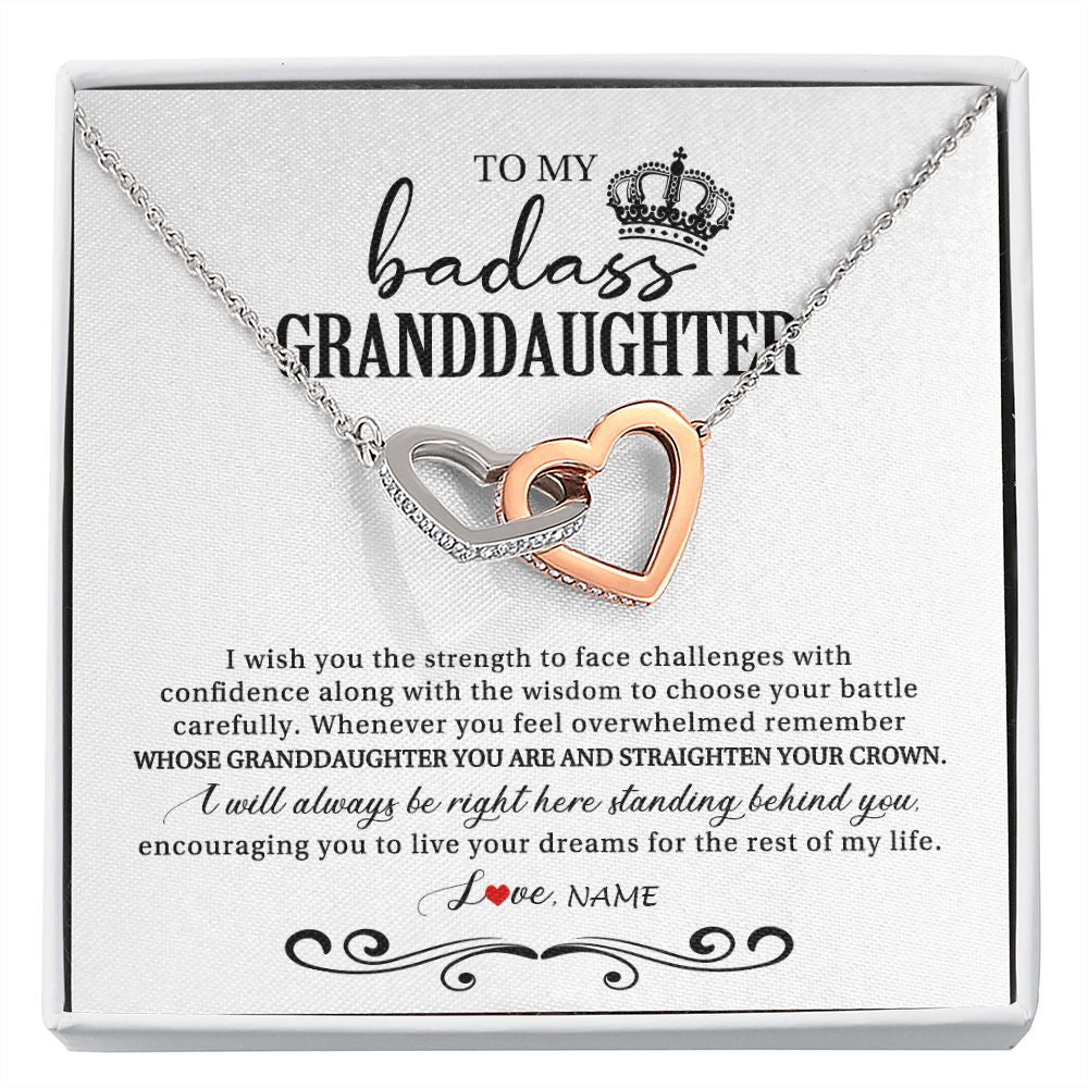 Interlocking Hearts Necklace | Personalized To My Granddaughter Necklace From Grandma Grandpa Nana Wish You The Strength Granddaughter Birthday Christmas Customized Gift Box Message Card | siriusteestore