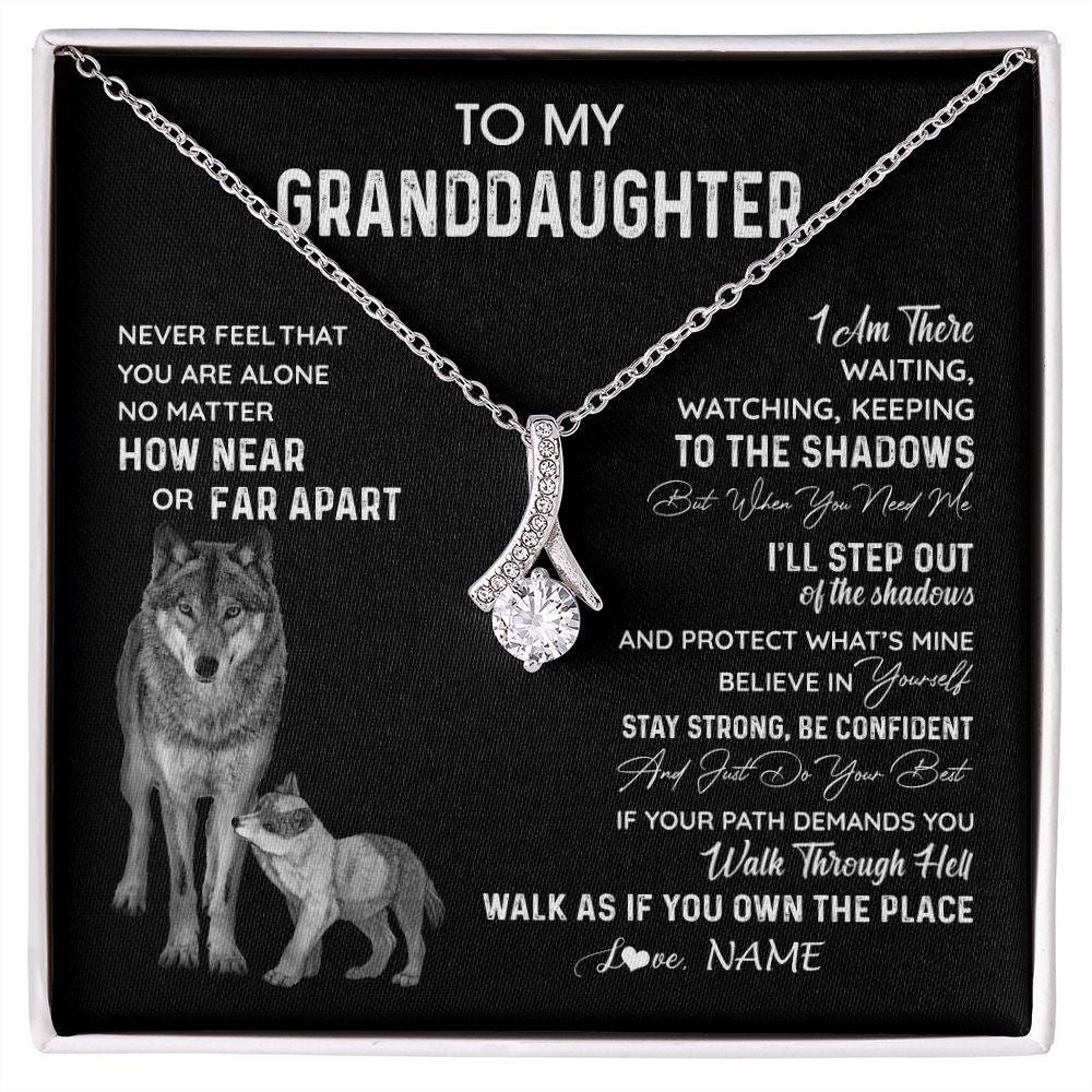 Alluring Beauty Necklace | Personalized To My Granddaughter Necklace From Grandma Grandpa Never Feel You Are Alone Wolf Granddaughter Birthday Christmas Customized Gift Box Message Card | siriusteestore