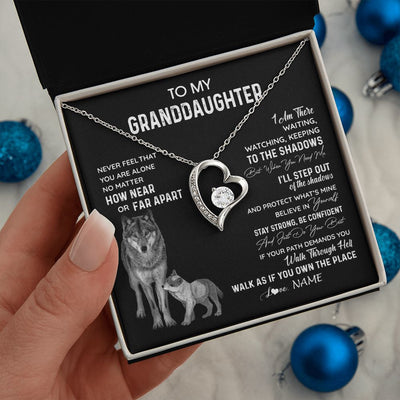 Forever Love Necklace | Personalized To My Granddaughter Necklace From Grandma Grandpa Never Feel You Are Alone Wolf Granddaughter Birthday Christmas Customized Gift Box Message Card | siriusteestore