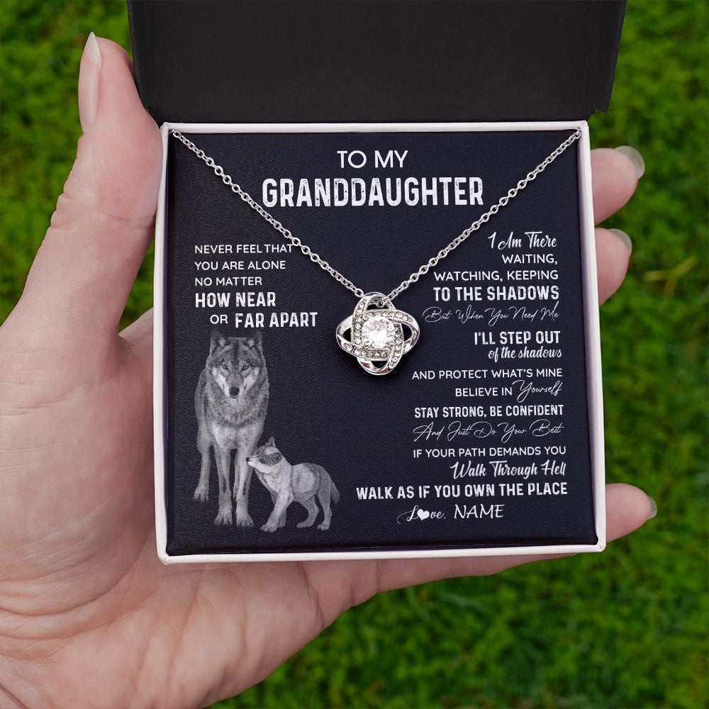 Love Knot Necklace | Personalized To My Granddaughter Necklace From Grandma Grandpa Never Feel You Are Alone Wolf Granddaughter Birthday Christmas Customized Gift Box Message Card | siriusteestore