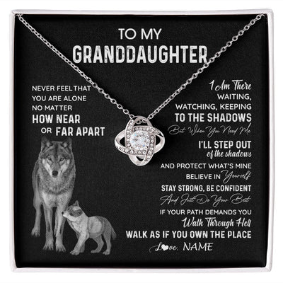 Love Knot Necklace | Personalized To My Granddaughter Necklace From Grandma Grandpa Never Feel You Are Alone Wolf Granddaughter Birthday Christmas Customized Gift Box Message Card | siriusteestore