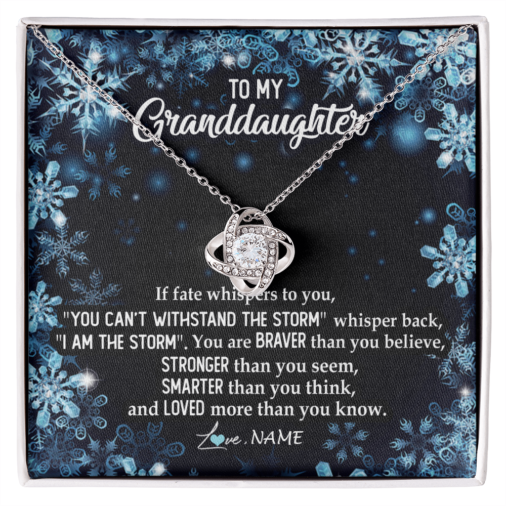 Love Knot Necklace | Personalized To My Granddaughter Necklace From Grandma Grandpa Whisper Back I Am The Storm Granddaughter Jewelry Birthday Christmas Customized Message Card | siriusteestore